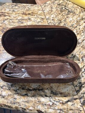 Tom Ford Brown Velvet Glasses Case with Gold Logo